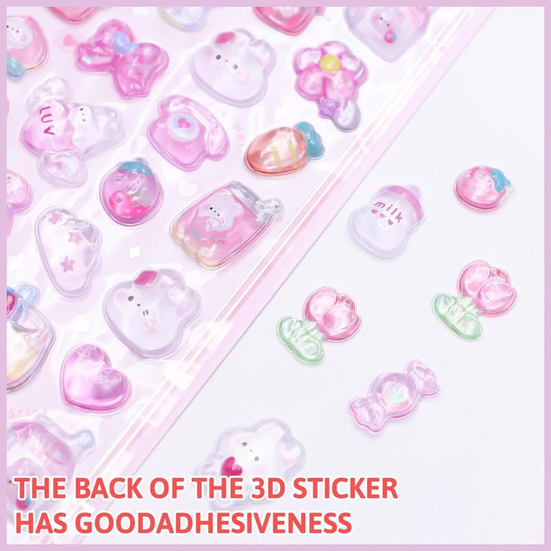 Valentine's Day New Year 2026 Gift 3D Cute Cartoon Pink Rabbit Puff Stickers - Mini Puffy Reusable Stickers for Scrapbooks, Planner, Journals, Laptops, Phone Case Decoration