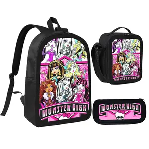 Monster High Themed School Set - Backpack, Insulated Lunch Bag & Pencil Case Combo, Spooky-Chic Design for Kids, Ideal for Back to School & Daily Use