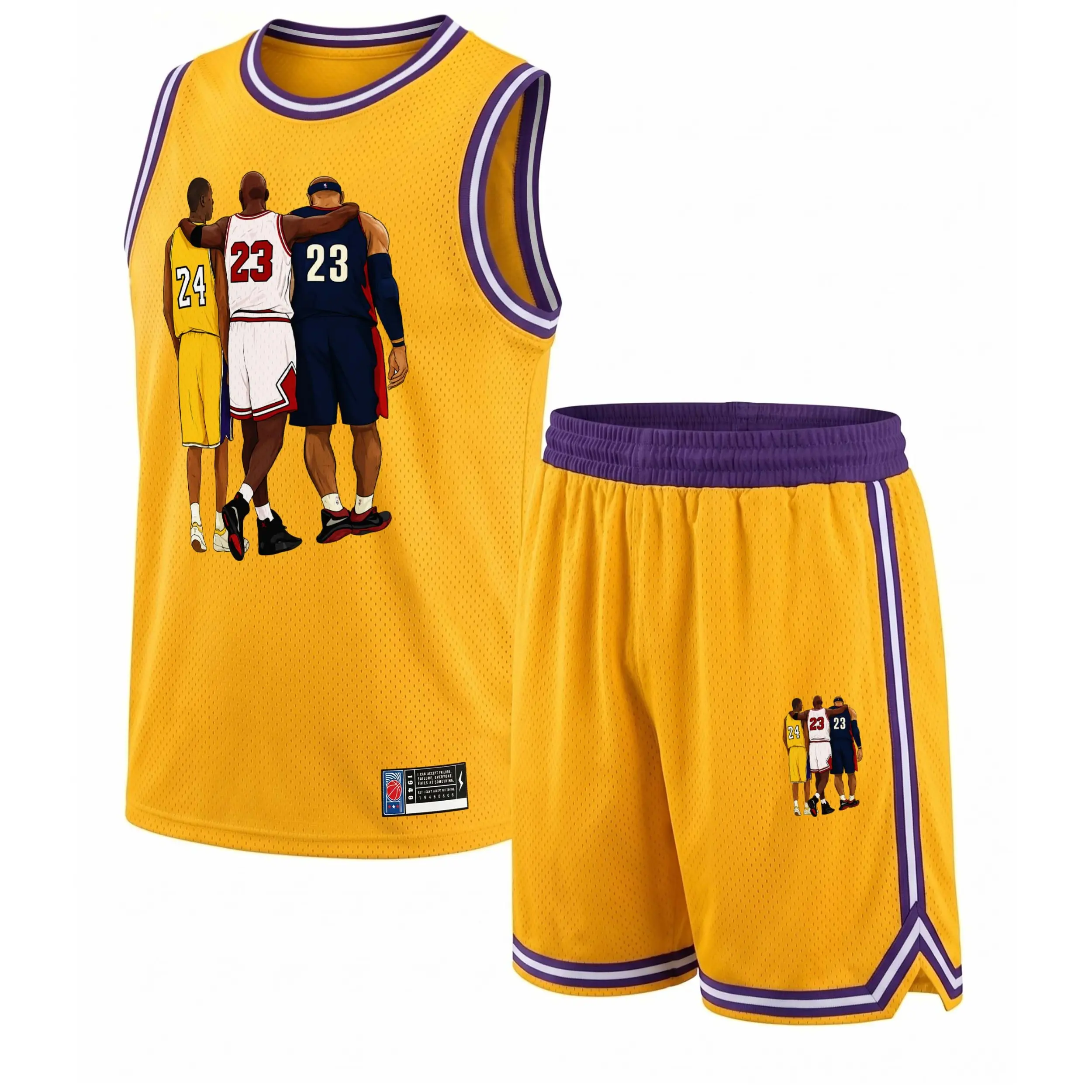 Men's Basketball Jersey Set, Breathable Round Neck Sportswear, Sleeveless Training Uniform with Iconic Player Graphic, '24' & '23' Numbers, Stylish Team Outfit, Athletic Apparel for Basketball, Gym, Running, Outdoor Training