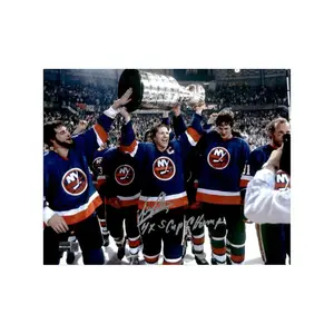 Denis Potvin New York Islanders Autographed and Inscribed "4x S Cup Champs" 1982 Stanley Cup Celebration 8x10 Photograph (CX Auth)