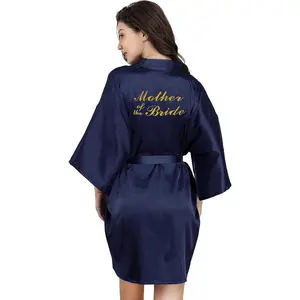 Bride Bridesmaid Robes for Wedding Bridal Party Women Short Solid Color Silky Satin Robe Kimono with Gold Glitters
