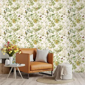 Fresh Natural Style Floral Vine Pattern Wallpaper, PVC Material with Adhesive Back, Easy Peel and Stick, Ideal for Kitchen/living Room/bedroom Decor