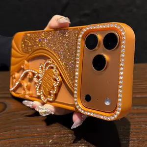 Glitter Flower Cover Funda For iPhone 17 Pro Max 16 Pro Max Luxury Case For iPhone 14 Pro 15 Plus 13 12 Shiny Soft Shockrof Case