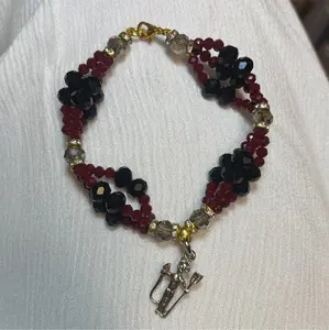 Angelito Negro Handmade 3-Thread Bracelet with Black and Burgundy Threads - Unisex Fashion Accessory for Empower Dark Energy, Protection, Symbolizing Balance