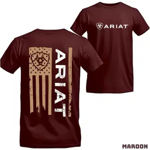 Ariat Western T-shirt, American Flag Cowboy Tee, Rodeo Ranch Workwear Shirt
