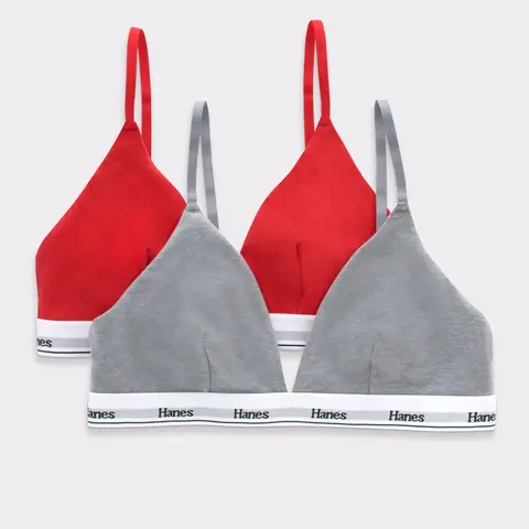 Hanes Originals Women's Triangle Bralette Breathable Stretch Cotton 2-pack Bra Multi Pack Comfortable Fit Everyday Support Mho102
