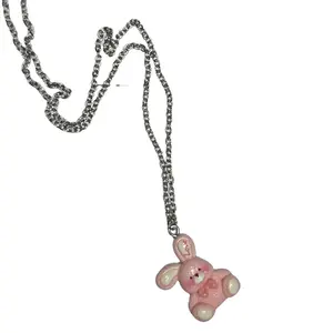 Whimsical Pink Rabbit Charm Necklace - Fashionable Accessory, Adorable Charm, Durable Chain, Everyday Wear Costume Jewelry