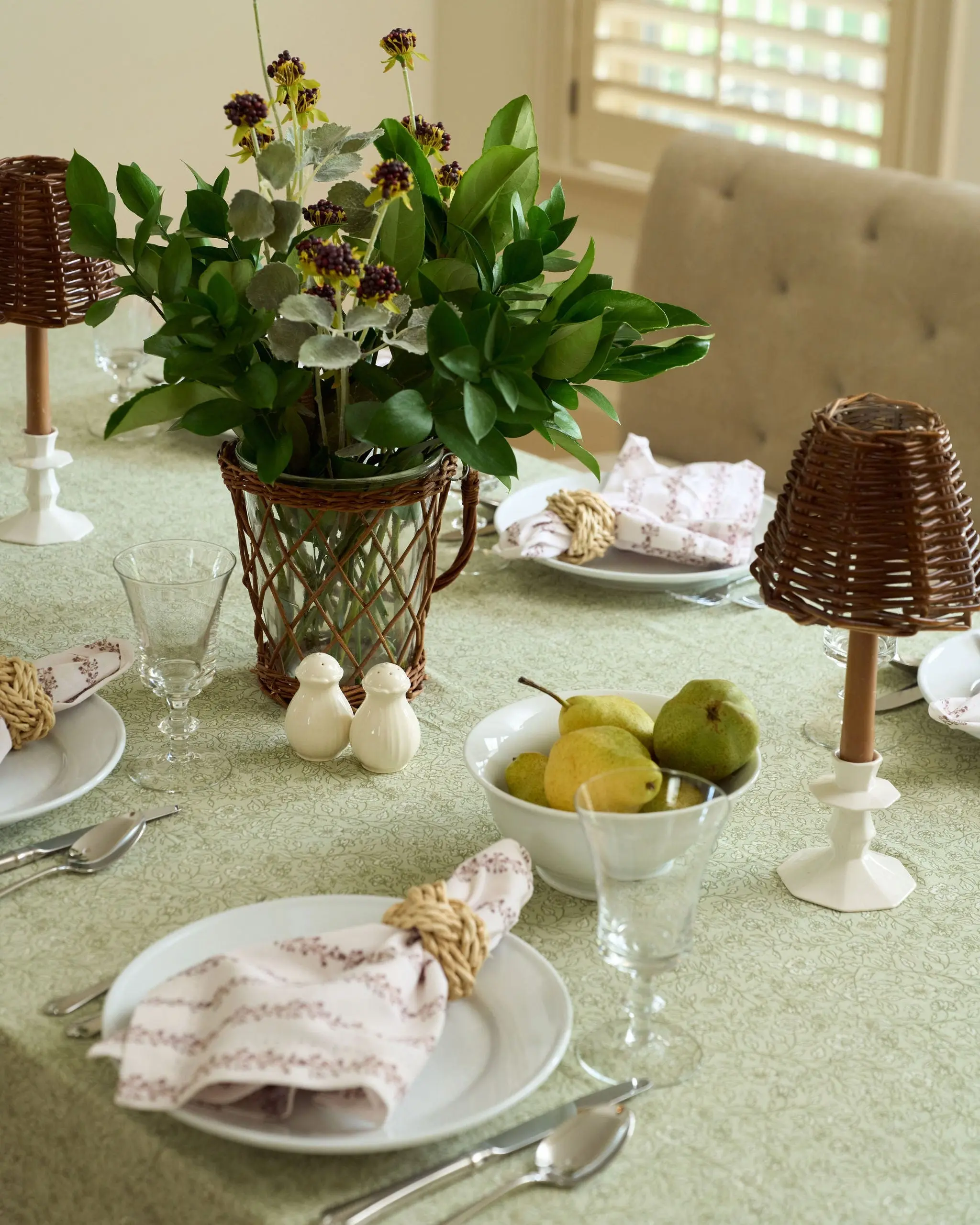 Garden Fields Sage Cotton Tablecloth