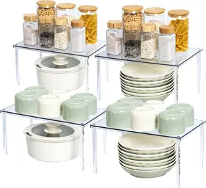 Acrylic Cabinet Organizer, Set of 4 Spice Rack Organizer for Cabinet, Desk Countertop Shelf Organizer, Pantry Kitchen Storage and Organization, Stackable Shelves House Essentials for Gift