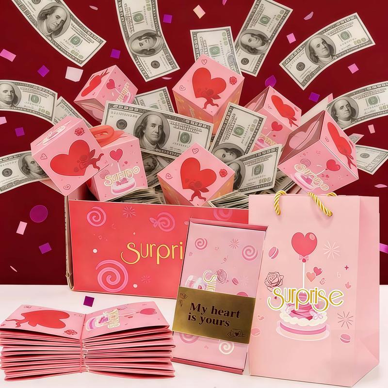 Surprise Gift Box Explosion for Money, Unique Folding Bouncing Red Envelope Gift Box , Cash Explosion Luxury Gift Box for Birthday Anniversary Valentine Proposal