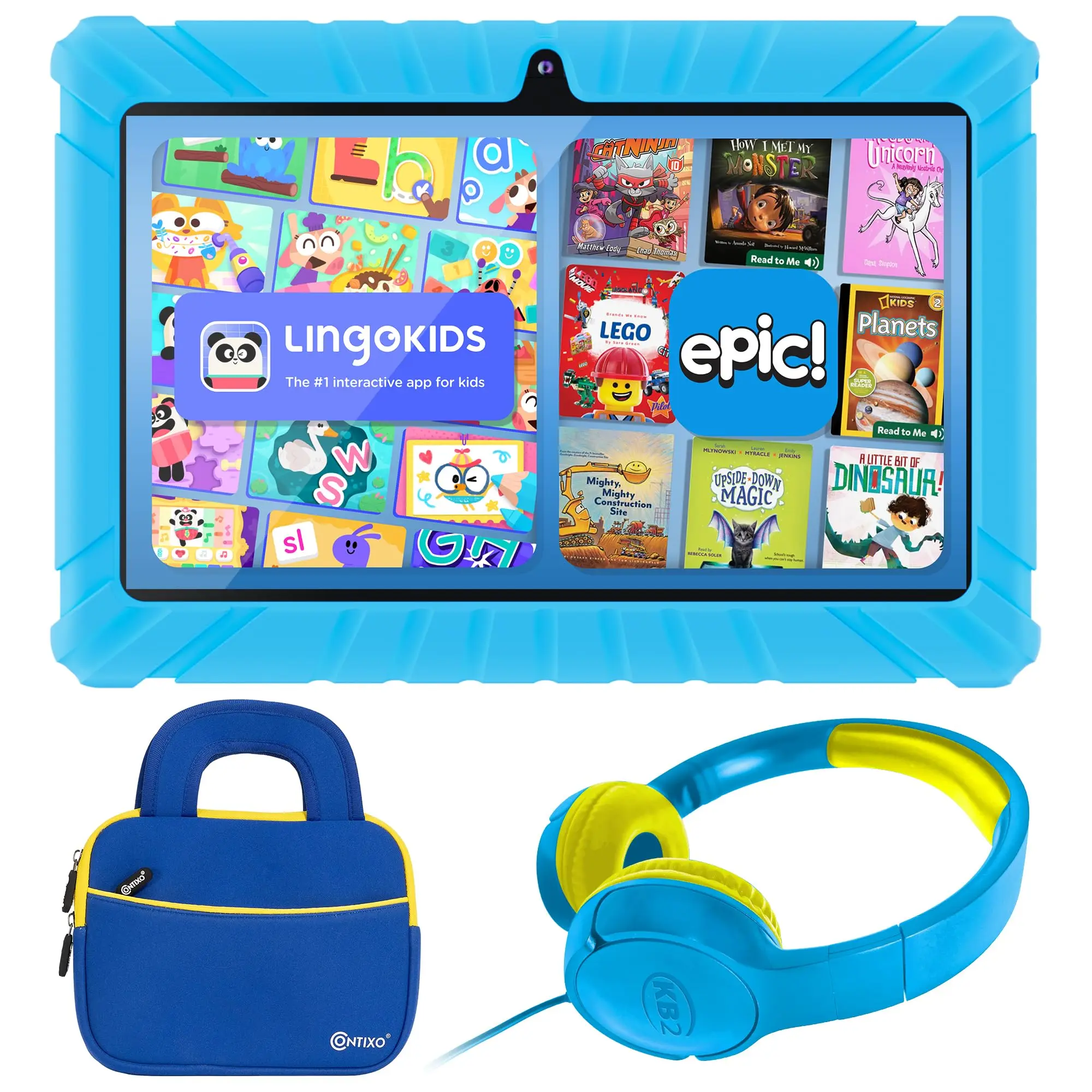 Contixo 7 inch Kids Tablet V8 Bundle - with Headphone & Bag & Tablet for Kids, 32GB, Android 11, Parental Controls, Dual Camera