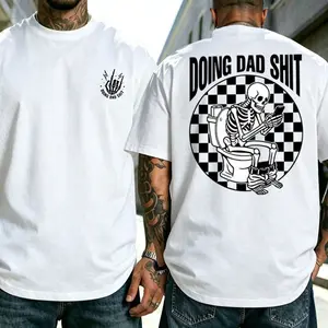 Men’s funny “Dad Life” double-sided graphic T-shirt, retro skeleton print oversized tee, humorous father quote streetwear top, ideal Father’s Day gift,father'sdaygifts