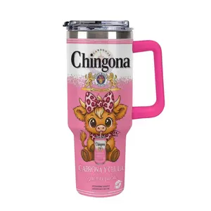 20oz / 40oz Insulated Stainless Steel Tumbler, Cute Highland Cow Design, Spanish Quote Print, Pink Handle, Leakproof Lid With Straw, Car Cup Holder Friendly, Keeps Cold & Hot, Mexican-Style Travel Mug, Gift For Latina Women