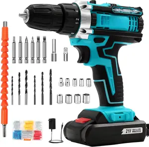 Cordless Drill Set 21v Power Drill Cordless With  & Charger, 84 count Accessories Electric Drills Variable Speed, 3/8" Keyless Chuck, Built-In Level and 2 Driver Bule kit
