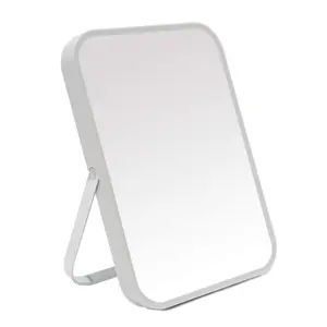 Table Desk Vanity Makeup Mirror,8-Inch Portable Folding Mirror with Metal Stand 90°Adjustable Rotation Tavel Make Up Mirror Hanging Bathroom for Shower Shaving(Gray)