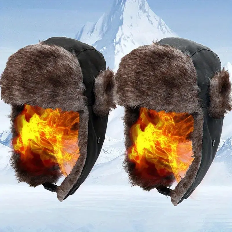 Faux Leather Trapper Eskimo Earflap Hunting Hat Cold Weather Winter Gear Russian Ushanka Cossack Trooper Hat