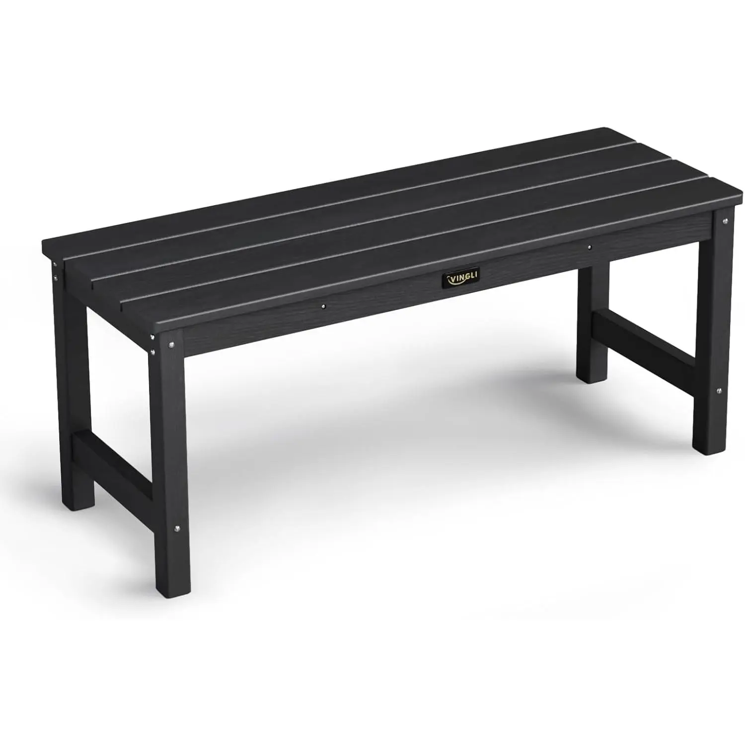 VINGLI 40in Outdoor HDPE Bench, Weatherproof Porch Bench with Wood Grain Texture & Stainless Steel Hardware, Heavy Duty Support 660lbs, 1-2 Person Backless Seat for Garden Patio Entryway