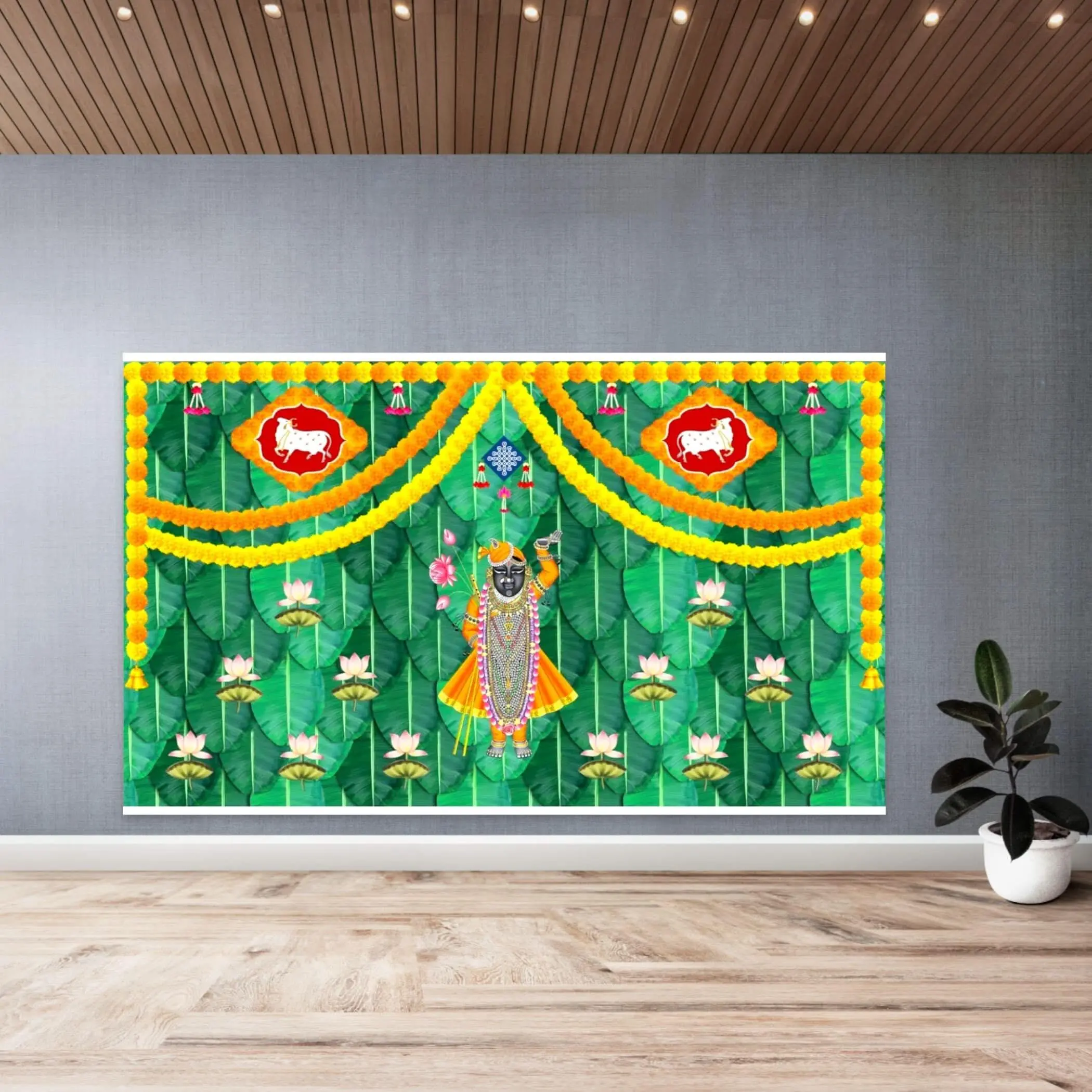 Divine Shri Nath Ji Fabric Backdrop | 5x8 Feet Cloth | Elegant Diwali, Wedding, Festival Decor | Vibrant Traditional Art