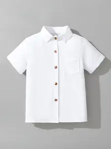 Boy's Classic Casual Button-Down Shirt, Short Sleeve, Perfect for Daily Wear, Formal Events, School Parties, Performance Activities