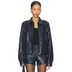SNDYS Faux Benny Faux Leather Jacket in Navy