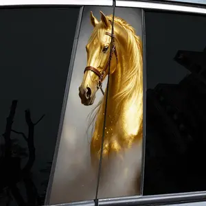 2Pcs Gold Horse-in-a-Pillar B-Pillar Sticker for Trucks and Cars - Easy Installation Car Decor | Retro Style | Durable Adhesives, Car Stickers for Toyota, Volkswagen, Land Rover, Decals for trucks, Truck Car Decal