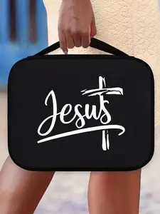 Easter Cross Jesus Print Bible Bag, Handbag with Zip Pockets, Multi-Functional Book Protector, Ideal for Students, Daily Use