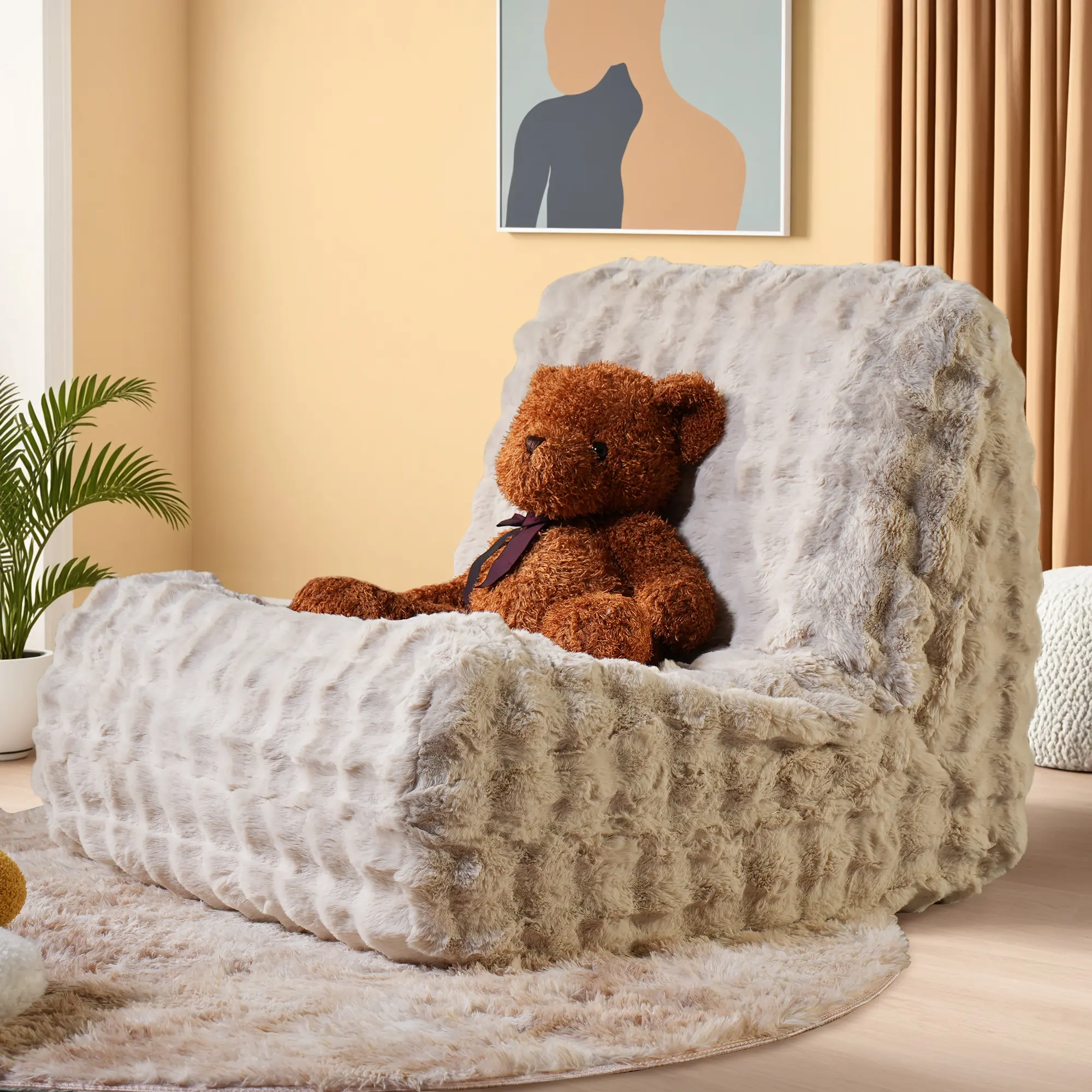 ALLWEX 35" Bean Bag Chair, Memory Foam Lounge Chair with Plush Faux Fur & Soft Corduroy Cover, Cozy Floor Sofa for Living Room, Bedroom, Dorm, Office, No Assembly Required, Sofas Living Room