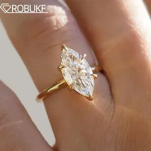 1CT 2CT Marquise Cut Solitaire Moissanite Engagement Ring For Women 925 Sterling Silver 6 Prong Wedding Band With GRA Certified