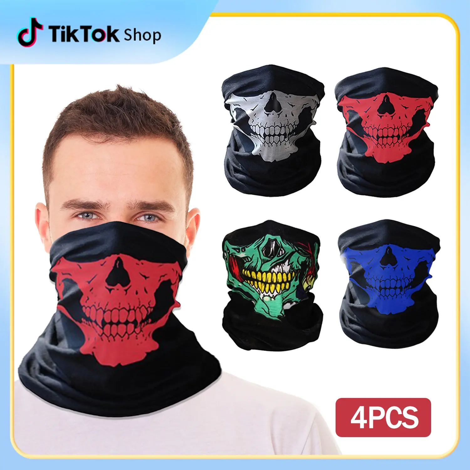 4PCS Windproof Flame Skull Neck Gaiter Sun Protection for Halloween Outdoor Sports Motorcycle Riding and Parties Ideal for Festive Activities Mask Rider Protective Masks