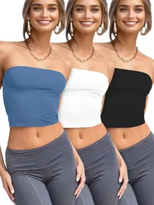 Aswulk Womens 3 Pack Tube Tops Crop Going Out Strapless Basic Backless Bandeau Bra Summer Outfits