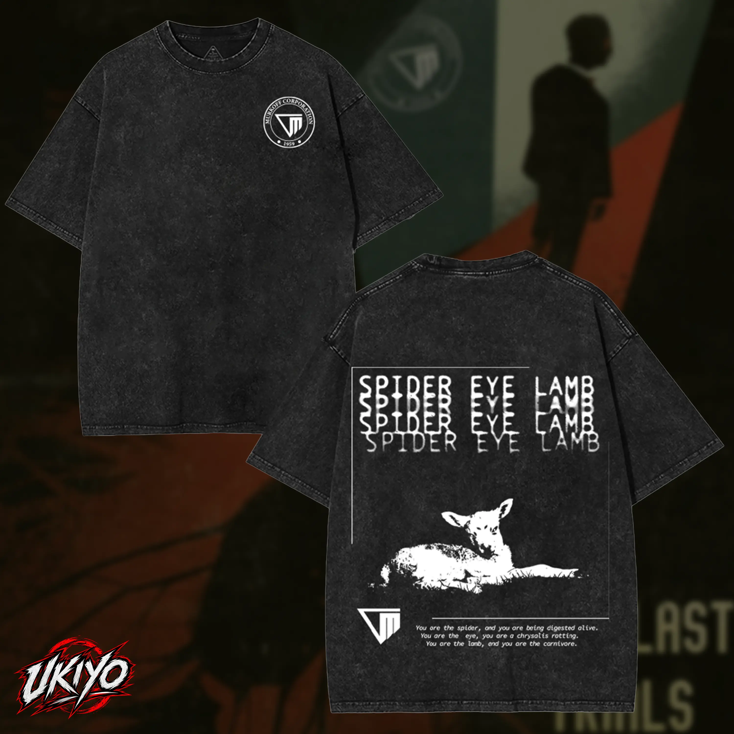 Outlast Trials SPIDER EYE LAMB Washed T-Shirt, Video Games, Horror Vintage Graphic Tee, Game Fan, Streetwear Tops Black Fabric Menswear Cotton
