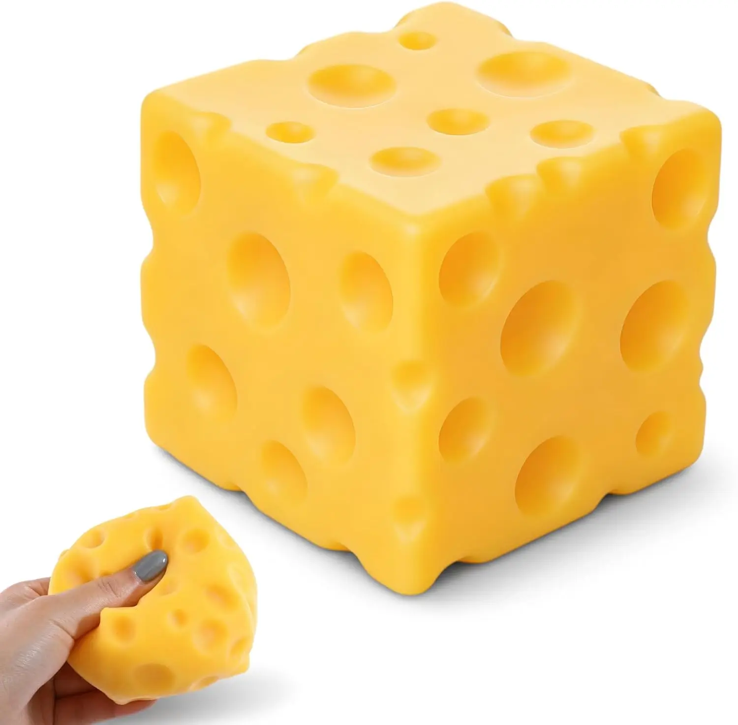 Cheese Block Squishy, Slow Rising Stress Relief Squeeze Toy for Adults | Realistic Swiss cheese texture, soft TPR, FOAM, quiet desk fidget for stress