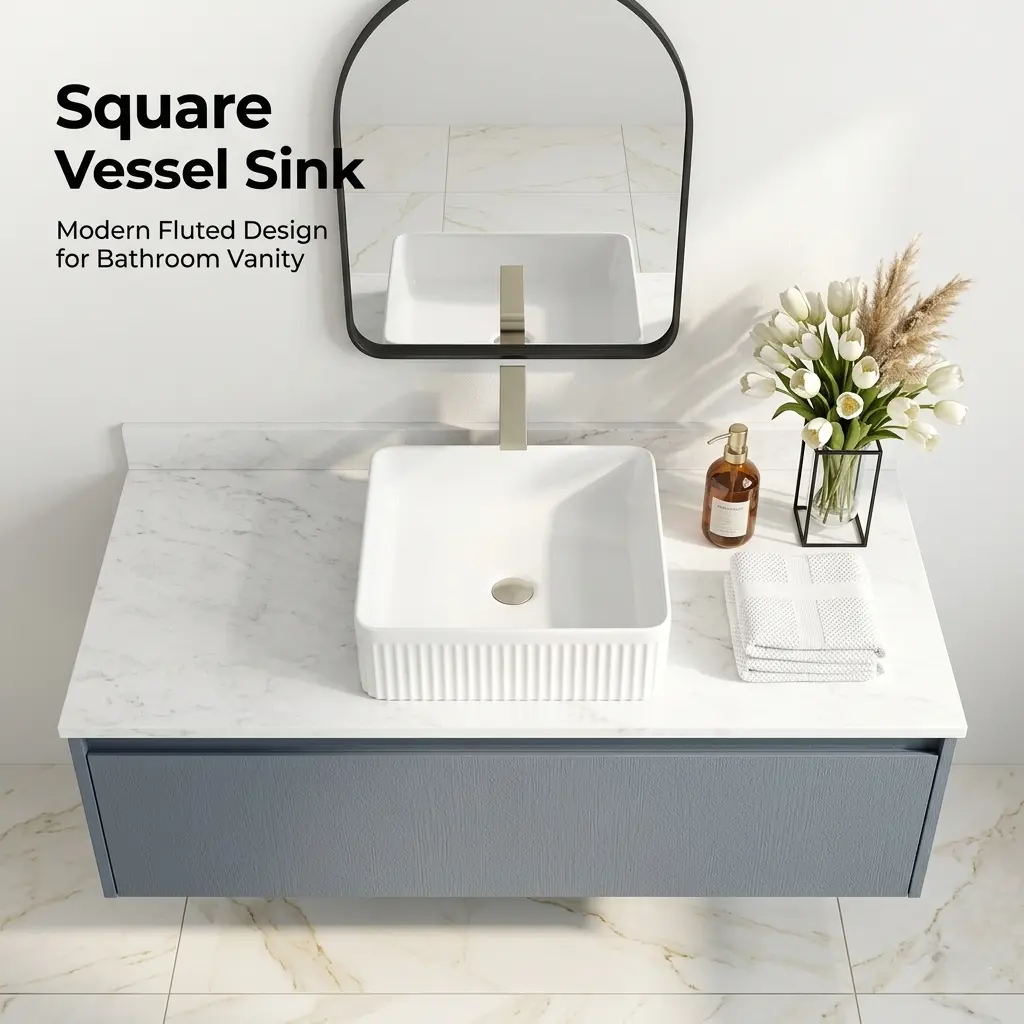Logmey  15" x 15"  Bathroom Vessel Sink White Ceramic Bathroom Sink Square Above Counter Bathroom Vanity Sink,Home Improvement Finds,modern bathroom design,bathroom makeover,bathroom remodel