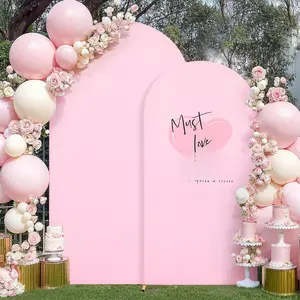 Set of 2 Pink Arch Backdrop Cover 7.2FT + 6FT for Wedding Reception Spandex Fitted Arch Stand Covers Round Top Chiara Arch Backdrop Stands Cover for Birthday Parties /Bridal Shower Ceremony