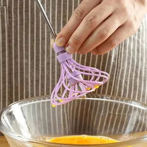1pc, Stainless Steel Semi-Automatic Egg Whisk - Hand Push Whisk for Egg Beating, Blending, and Stirring - Kitchen Gadget and Accessory (Purple)