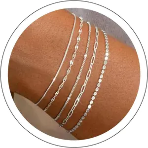 Silver Plated Bracelets for Women, Dainty Silver Bracelets for Women Set Bracelet Stack Waterproof Jewelry for Women Trendy Minimalist Simple Small Thin Bracelet Set for Women Teen Gift
