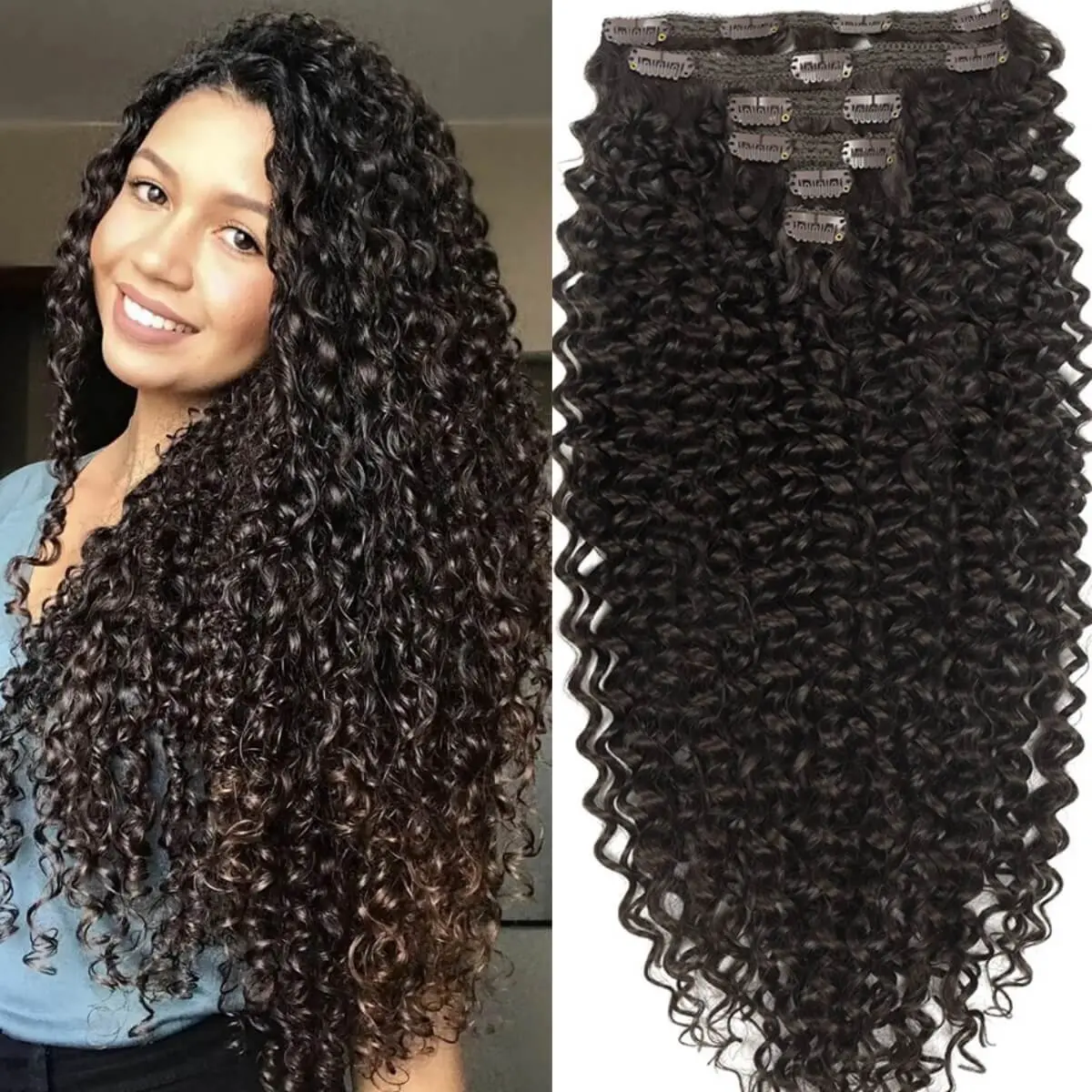 26 Inch Kinky Curly Clip In Hair Weft Full Head Heat Resistant Synthetic Extensions for Women High Quality Protein Soft Shiny Lace Weft Comfortable Reusable Clips