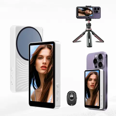 Magnetic Phone Vlog Selfie Monitor Screen, 1080P Wireless Recording, Using Phone Rear Camera for Selfie Vlog Live Stream TikTok, Compatible with iPhone(No Support 4K 30fps Wired Recording)