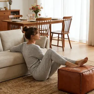 15.7-inch Square Faux Leather Lazy Bean Bag Footstool Cover Unfilled Storage Sleeve Wear-Resistant Easy-to-Clean Artificial Fabric for Living Room Bedroom Balcony Requires Filling