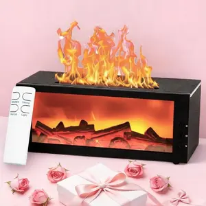 Colorful Flame Fireplace Aroma Diffuser 300ml Waterless Auto-Off Air Humidifier with Timer Remote Control for Home Bedroom Gift