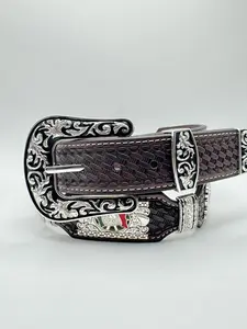 Belt- Concho Mexico Flag " Brown"