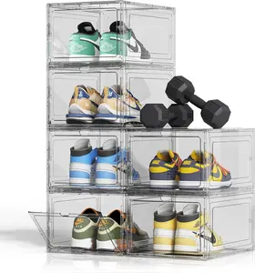 6 Pack Clear Shoe Storage Boxes Stackable Shoe Container, Drop front Shoe Box, Shoe Rack Organiser Plastic