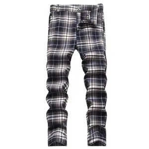 JUNBAOSS Men's Slim Fit Stretch Dress Pants Plaid Skinny Pants for Men, Straight Leg Fashion Comfort Flex Waist Pants, Mens Casual Business Golf Dress Chinos Pants Fabric Menswear Classic Distressed