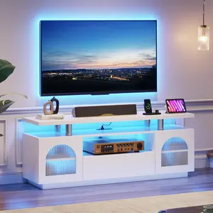 【GARVEE】Modern TV Stand for 65 Inch Screens with Power Outlet, LED Lighting, Storage Cabinet, and Large Drawer - Stylish Entertainment Center for Living Room and Bedroom