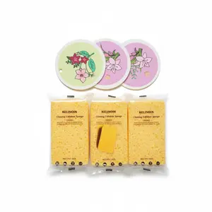KELINOIN Clean Compressed Sponge Set of 3 with Floral Designs for Effective Cleaning