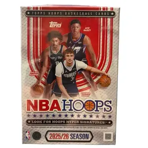 Topps 2025/26 NBA Hoops Basketball Trading Cards - 25 Cards Per Box with Hoops Hyper Signatures & Case Hits Block by Block & Boom Shaka Laka, Sports Cards Packs, Trade Card Box, Hanger.