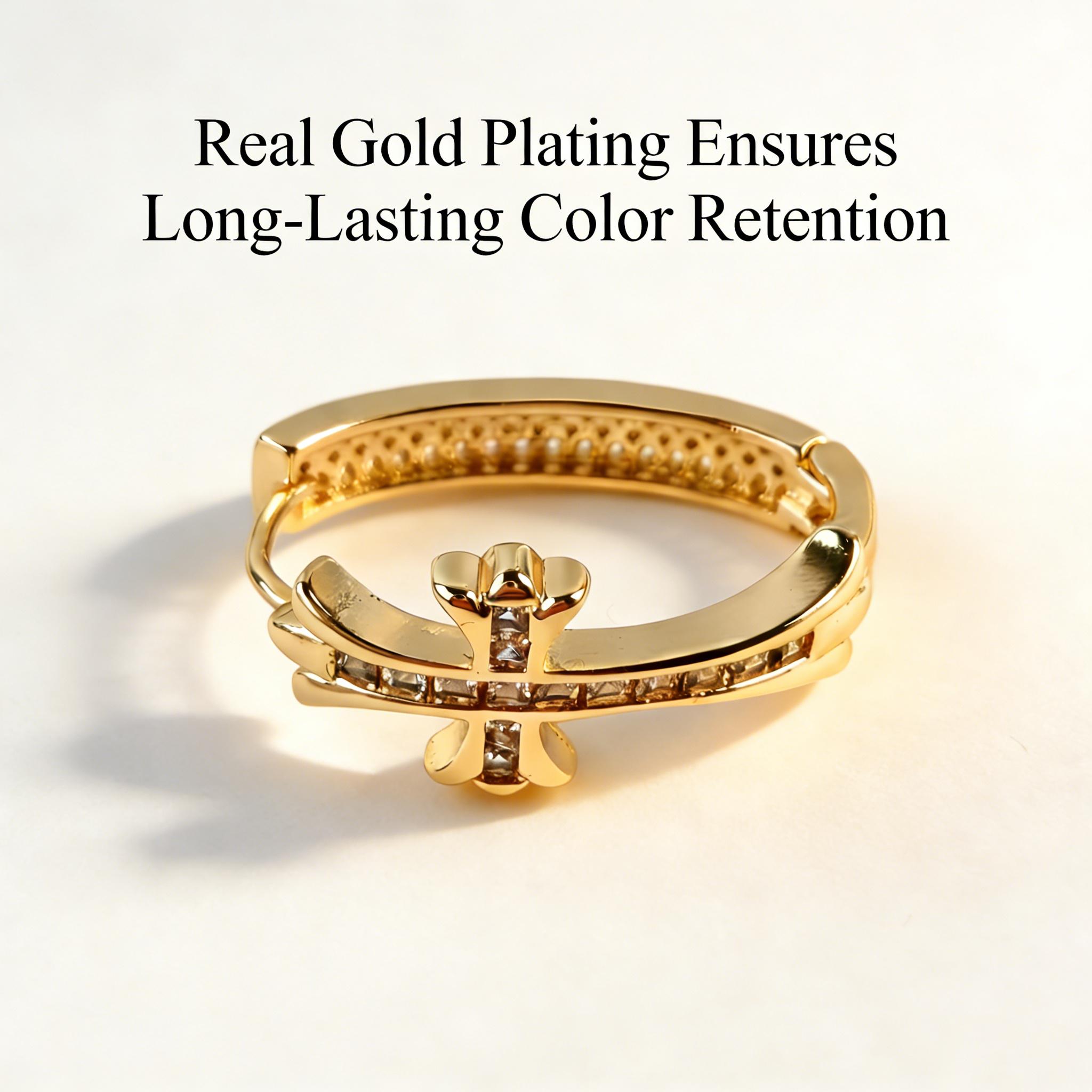 Women's Cross Ring Earrings, 14K Gold Plated Zircon Religious Cross Earrings, French Retro Hypoallergenic Circle Dangle Earrings