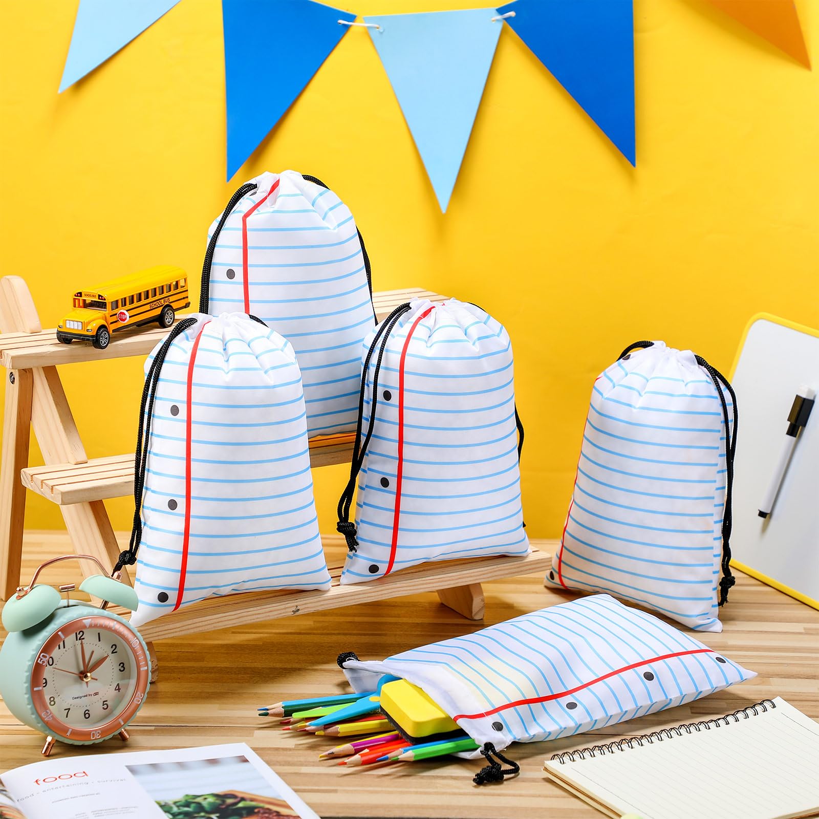 24 Pcs Graduation Gift Bag 10 x 7 Inch Crayon Drawstring Backpack Teacher Appreciation Week Favor Bulk Preschool Graduation Goodie Bag for Kindergarten Teacher Student,Birthday Supply Back to School Party Decoration,Classroom Gift Exchange