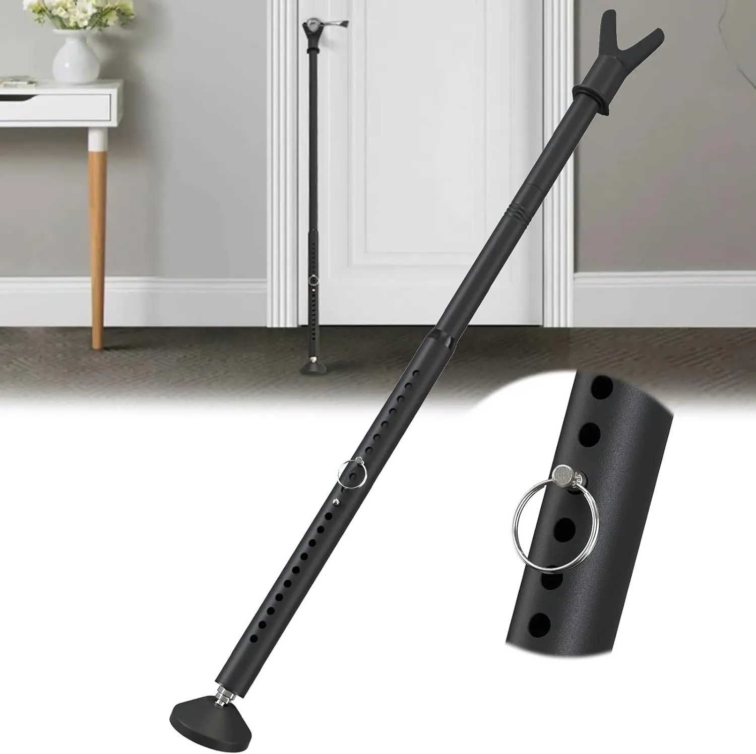 Sliding Glass Door Lock & Door Stoppers  Bar Keep Your  , Adjustable Jammer with Interchangeable Caps & Rubber Tips, Ideal for , Apartment and Travel Protection,Black 1Pack