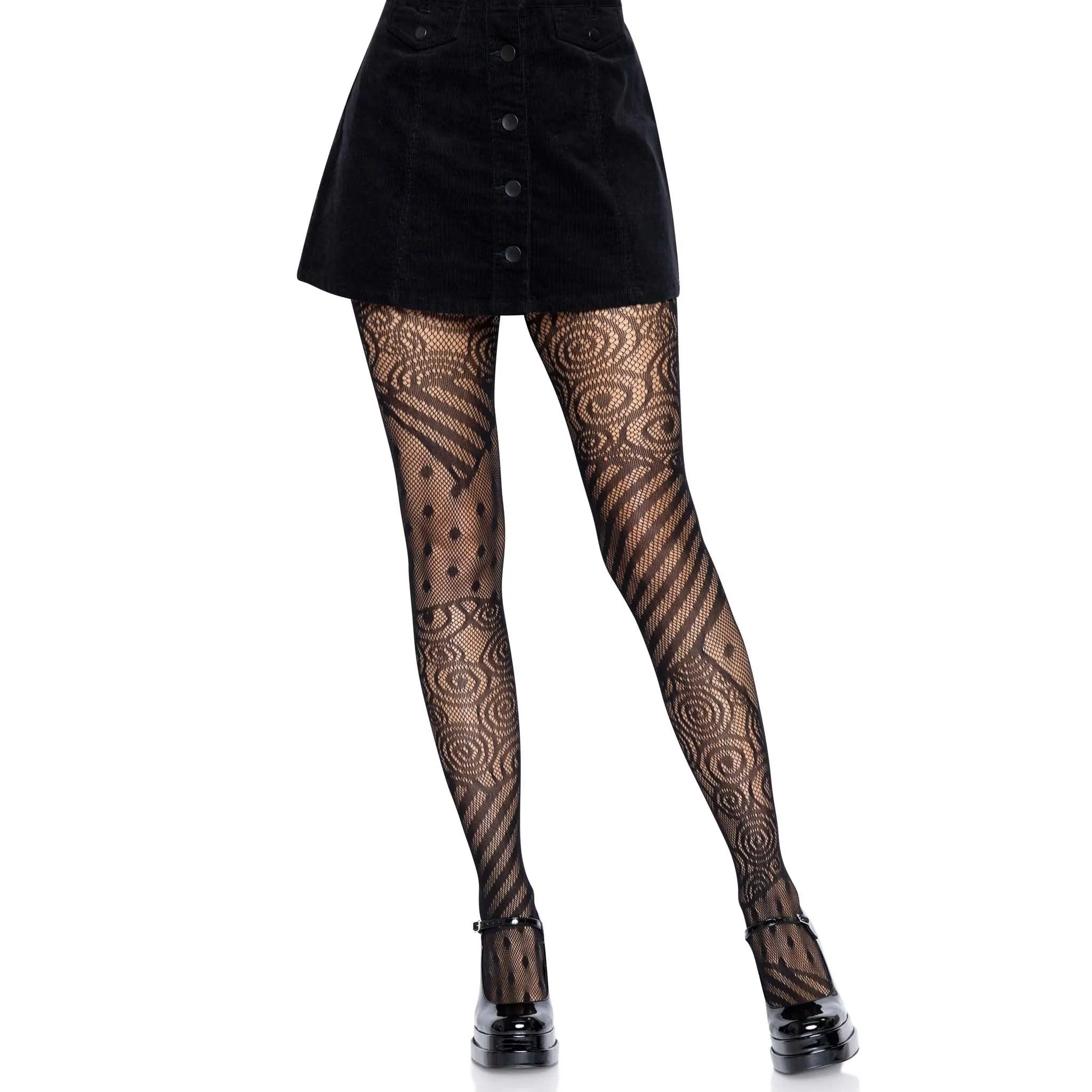 Leg Avenue Women's Classic Patterned Tights - Polka Dot & Swirl Hosiery, Seamless Design for Halloween Looks